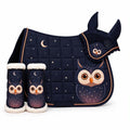 Navy owl and moon saddle pad set with matching fly veil and brushing boots by Best Horse