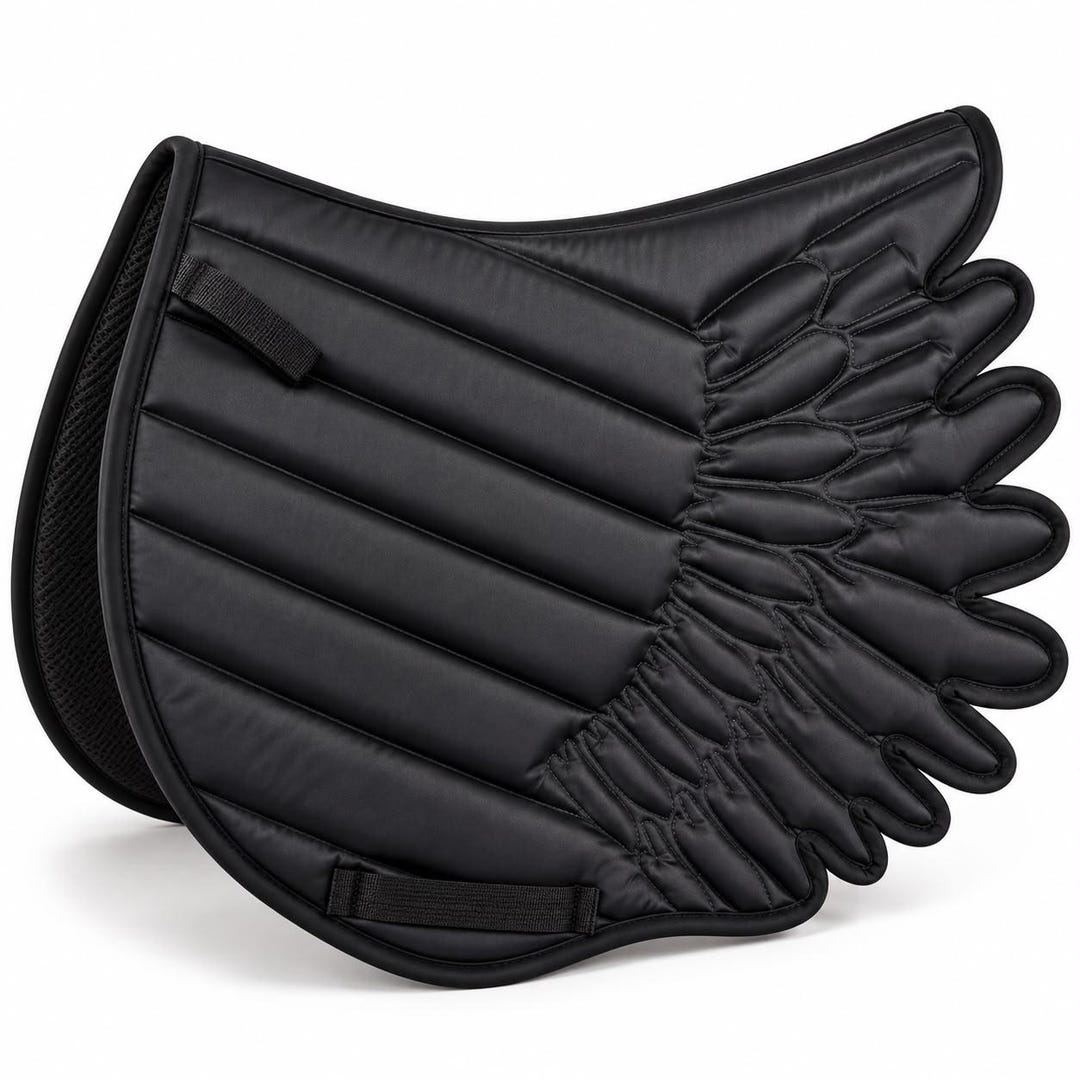 Black wing-shaped quilted saddle pad with feather panels by Best Horse