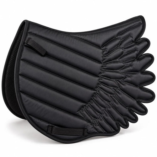 Black wing-shaped quilted saddle pad with feather panels by Best Horse