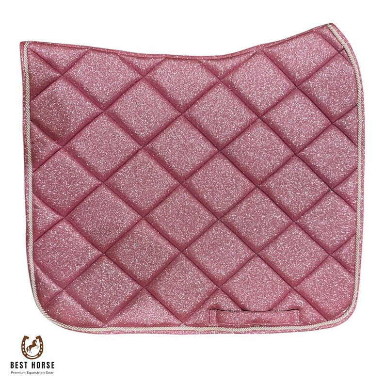 Pink glitter quilted saddle pad with braided trim