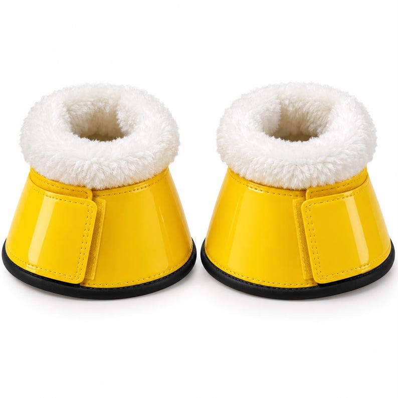 Yellow horse bell boots with faux fur border