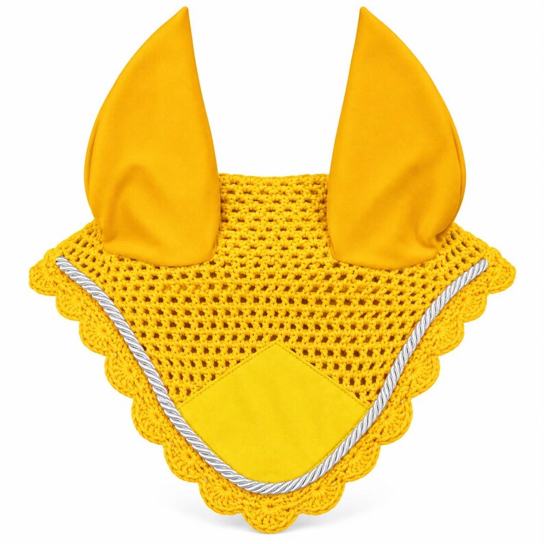 Yellow crochet fly bonnet ear net for horse